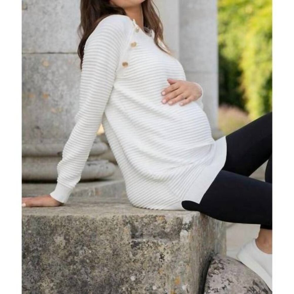 NWT SERAPHINE Amalia Ripple Stitch Maternity + Nursing Sweater in Cream XL